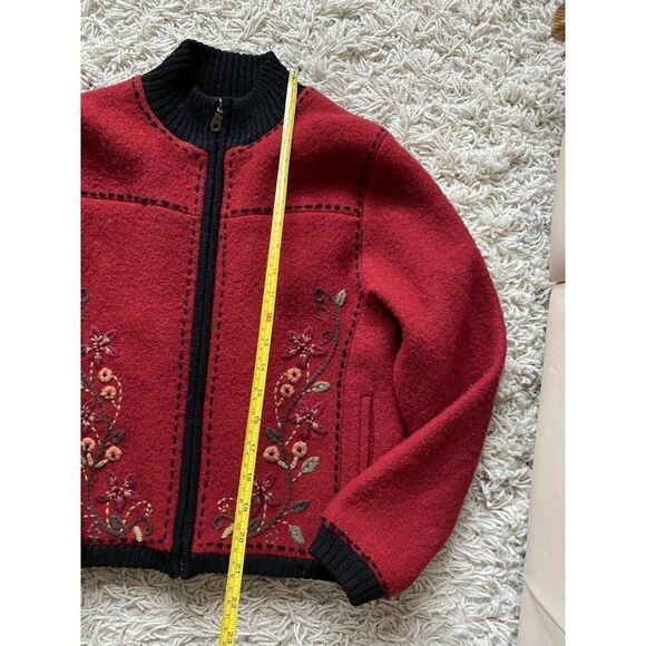 Planet Earth Designs Sweater Zip Up Red Floral Wool Small - Picture 6 of 10